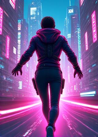 Game cover art for Cyber Glitch Runner showing a character running through a neon city.